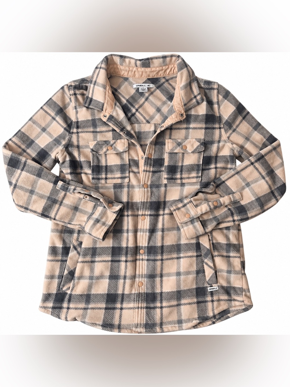 O'Neill Thick Pink/Peach Plaid Button-Up Shirt Jacket